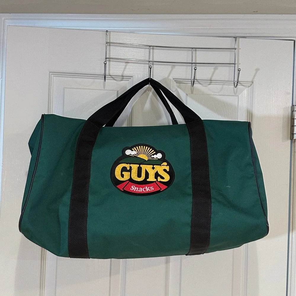 Vintage Guys Snacks Duffel Bag Green Canvas Advertising Weekender Gym Bag 18.5in
